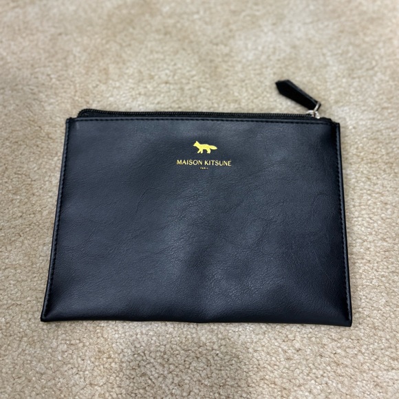 MAISON KITSUNE Black Leather Zip Pouch - Picture 1 of 3
